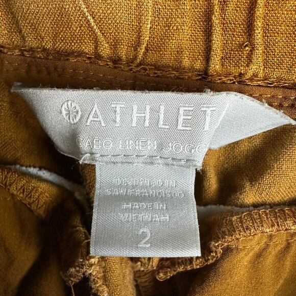 Athleta Pants Women 2 Cabo Linen Jogger Brown Gold Linen Zip Pockets Tie Waist - Picture 4 of 8